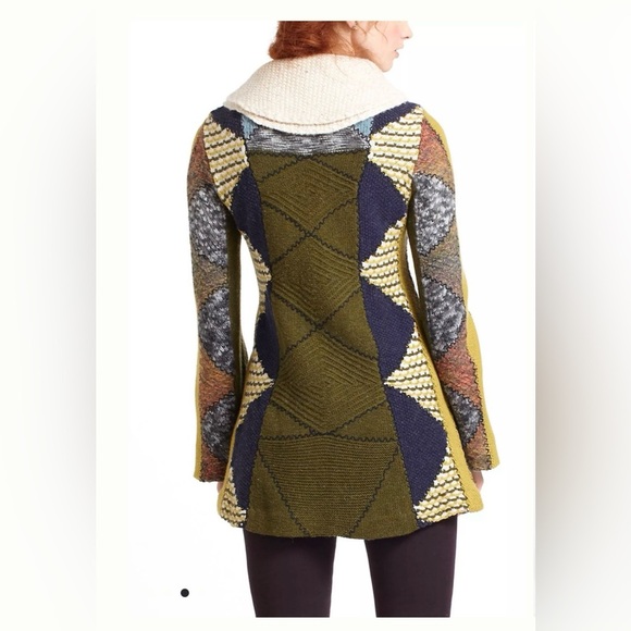 Anthropologie Charlie & Robin Harlequin Patchwork Knit Sweater Chunky Boho RARE - Picture 2 of 16